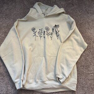 Minimalist Floral Hoodie, Line Art Flowers - Size L